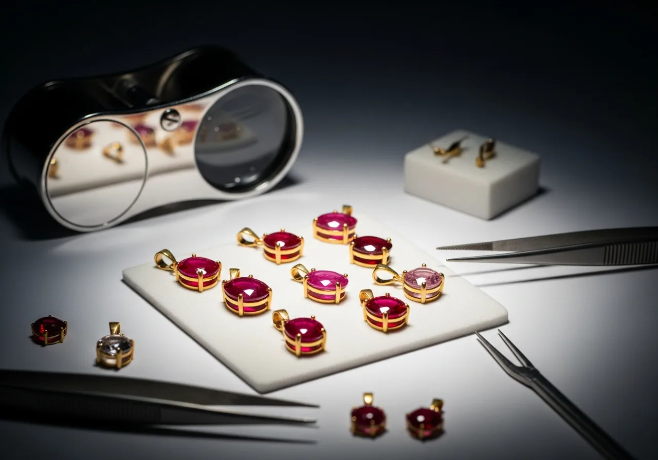Différents alliages d'or pour pendentif rubis : jaune, blanc et rose